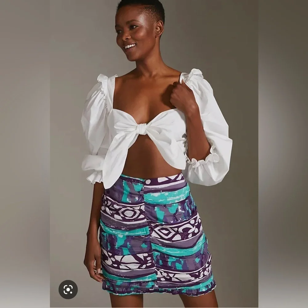 NWT Anthropologie Blue Porridge Elesa Ruched Mini Skirt
